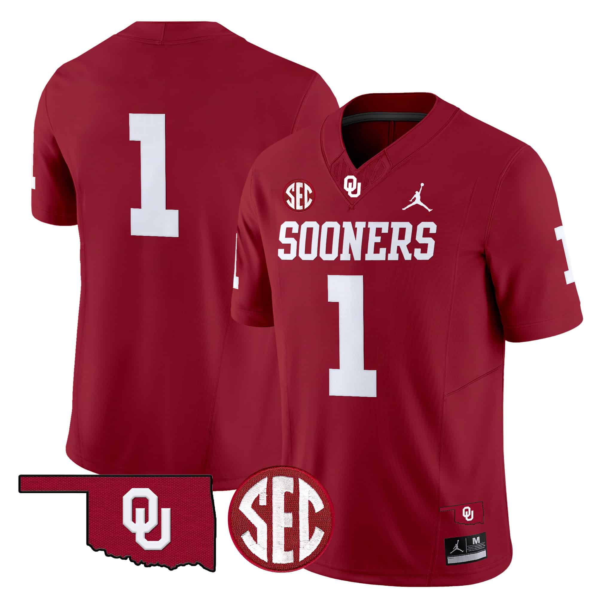 Men Oklahoma Sooners #1 No Name Red 2024 Vapor Limited NCAA Jersey style 1